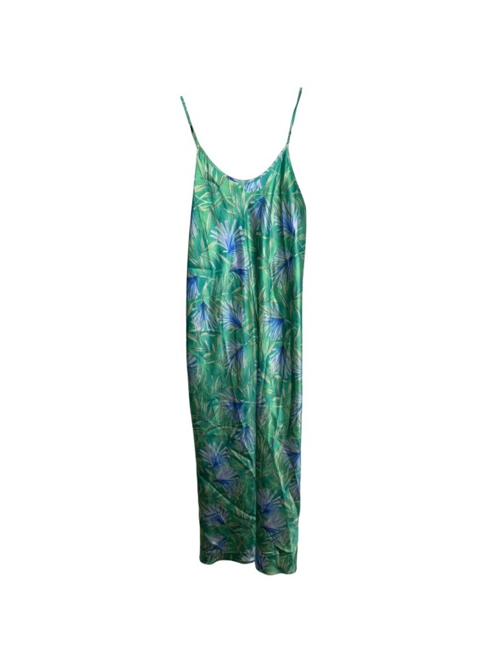 VTG Y2K Secret Treasures Green Tropical Satin Maxi Slip Dress Gown Women’s Small